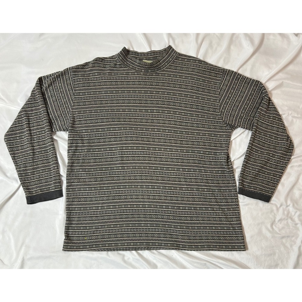 Vintage LL Bean Mens XL Mock Neck Sweater Fair Isle Nordic Cotton Made in USA